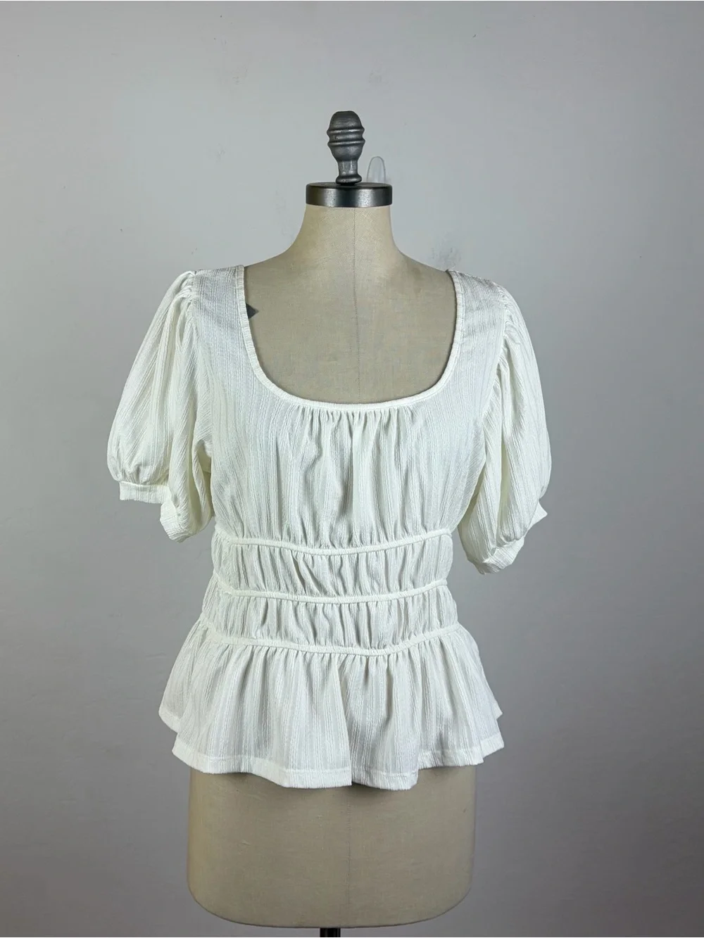 Anthropologie Maeve Ruched Puff-Sleeved Blouse in White